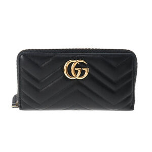 Gucci GG Marmont Round Zip Wallet Black Leather Long
